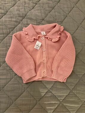 GAP Pink Ruffle Collar Knit Cardigan